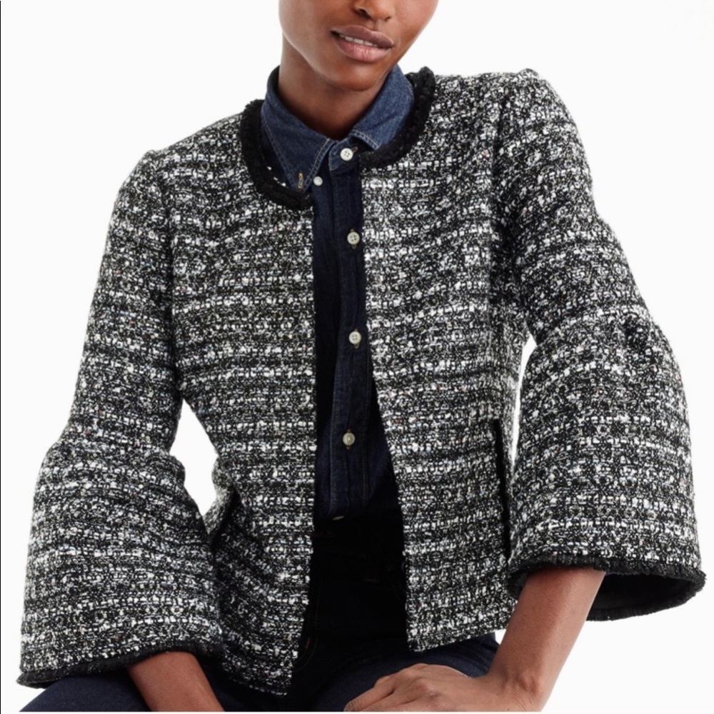 J.Crew Sz 8 Sequin Bell Sleeve Tweed Jacket EUC
